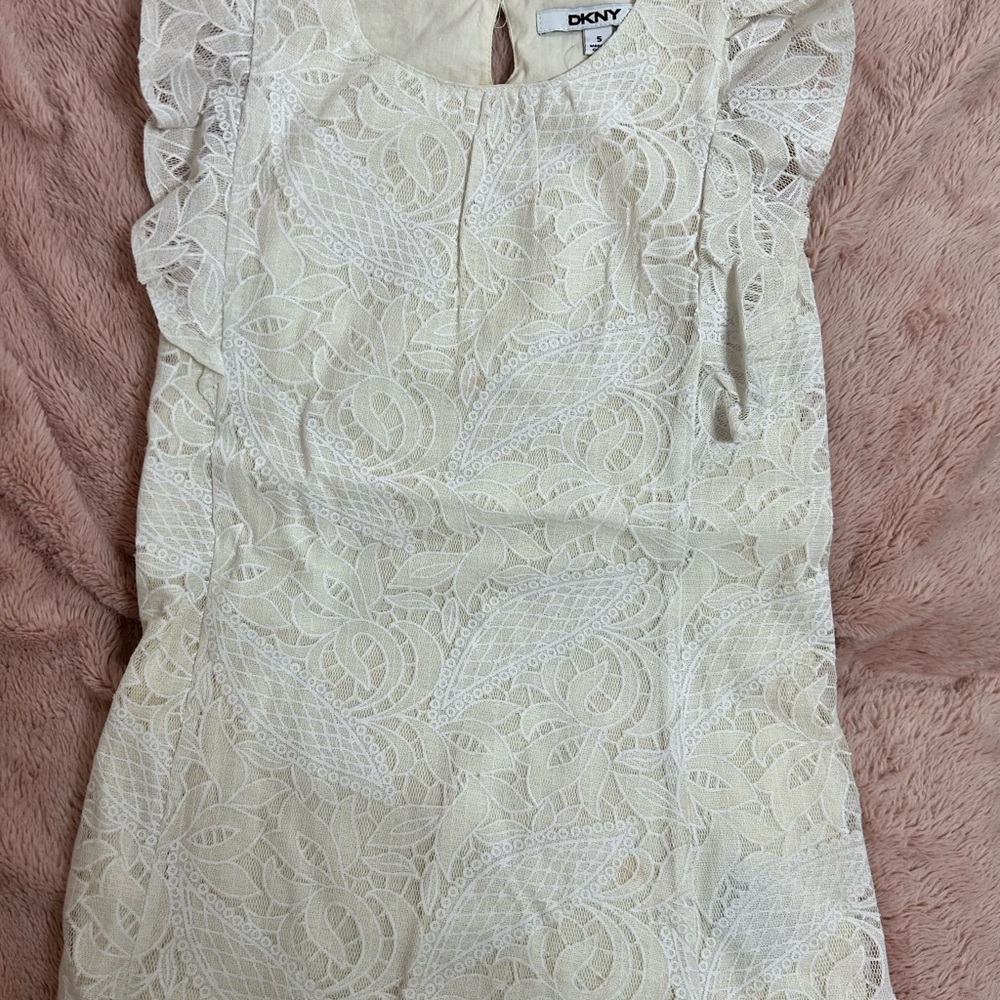 DKNY Cream Sheath Dress with Cap Sleeves for Weddings-Spring